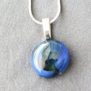 Handmade Glass Pendant, Blue, Hand pulled vitrigraph from recycled stained glass